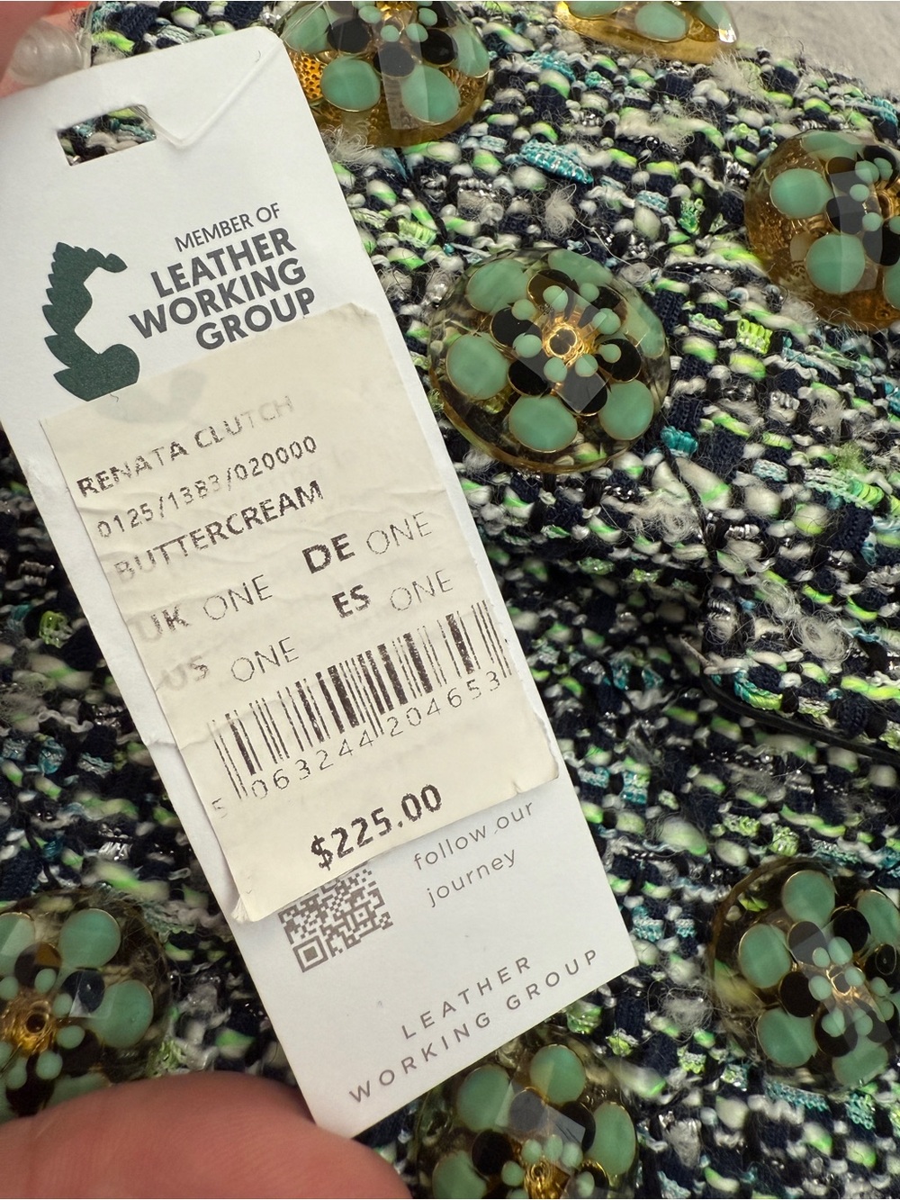 Kurt Geiger Green Floral Tweed Beaded Chain Shoulder Bag with Dusty - Picture 9 of 9